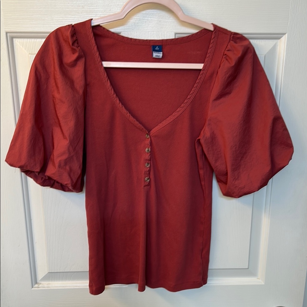 Women's Red Puff Sleeve Top